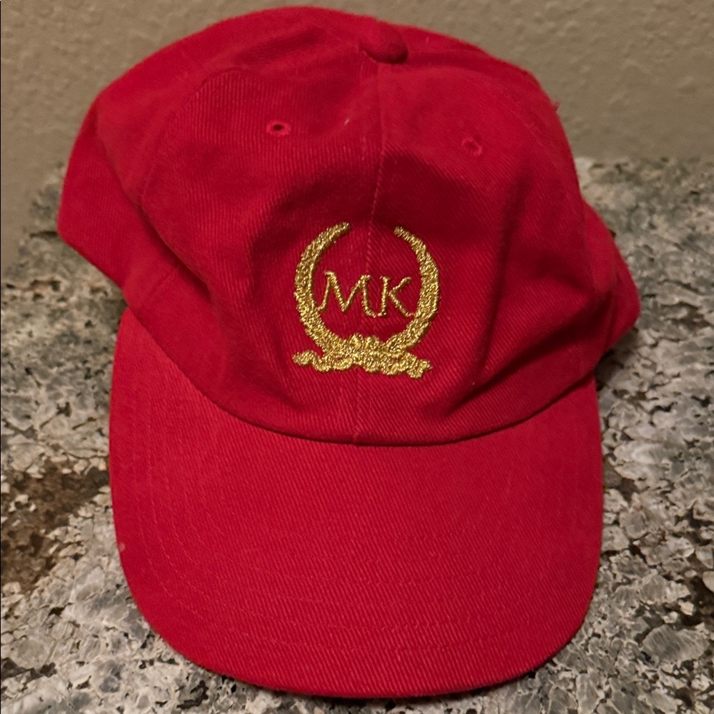 Mary Kay Red Baseball Cap with Gold Embroidered MK Logo